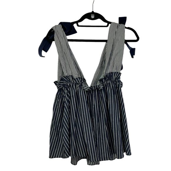 TCEC Navy White Striped Frilled Velvet Bow Top Large - Picture 5 of 5